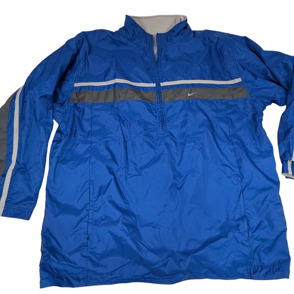 Nike men's XXL Blue Gray Fleece Lined Windbreaker‎ 1/2 Zip mid weight Jacket